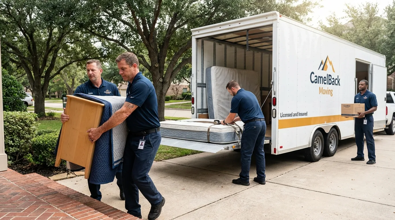 Crew loading residential truck for cross-state move from Carmichael, CA