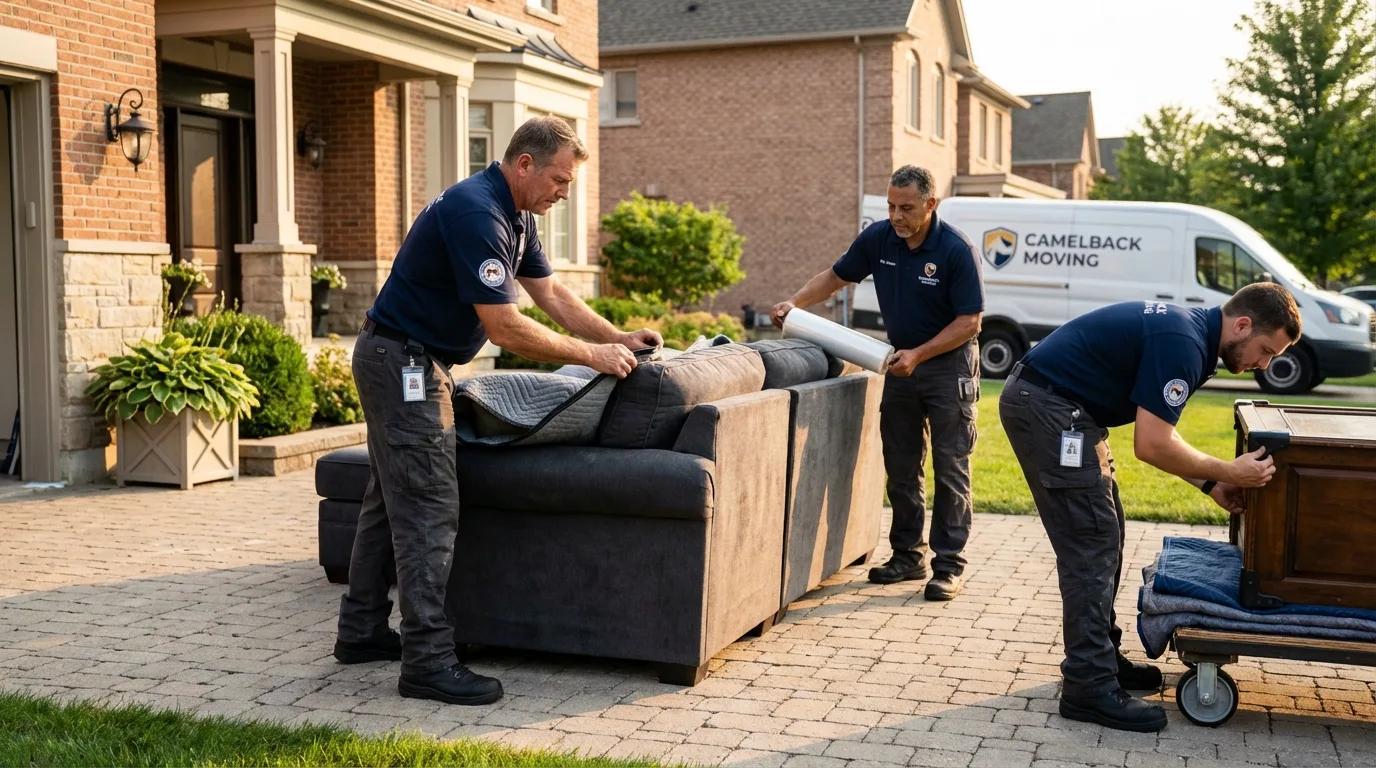Large estate moving crew wrapping furniture in Carmichael, CA